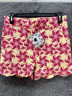 Turtles & Tees Lucy Golf Shorts Girls XL 14/16 Pink Yellow Elephant Scallop Hem